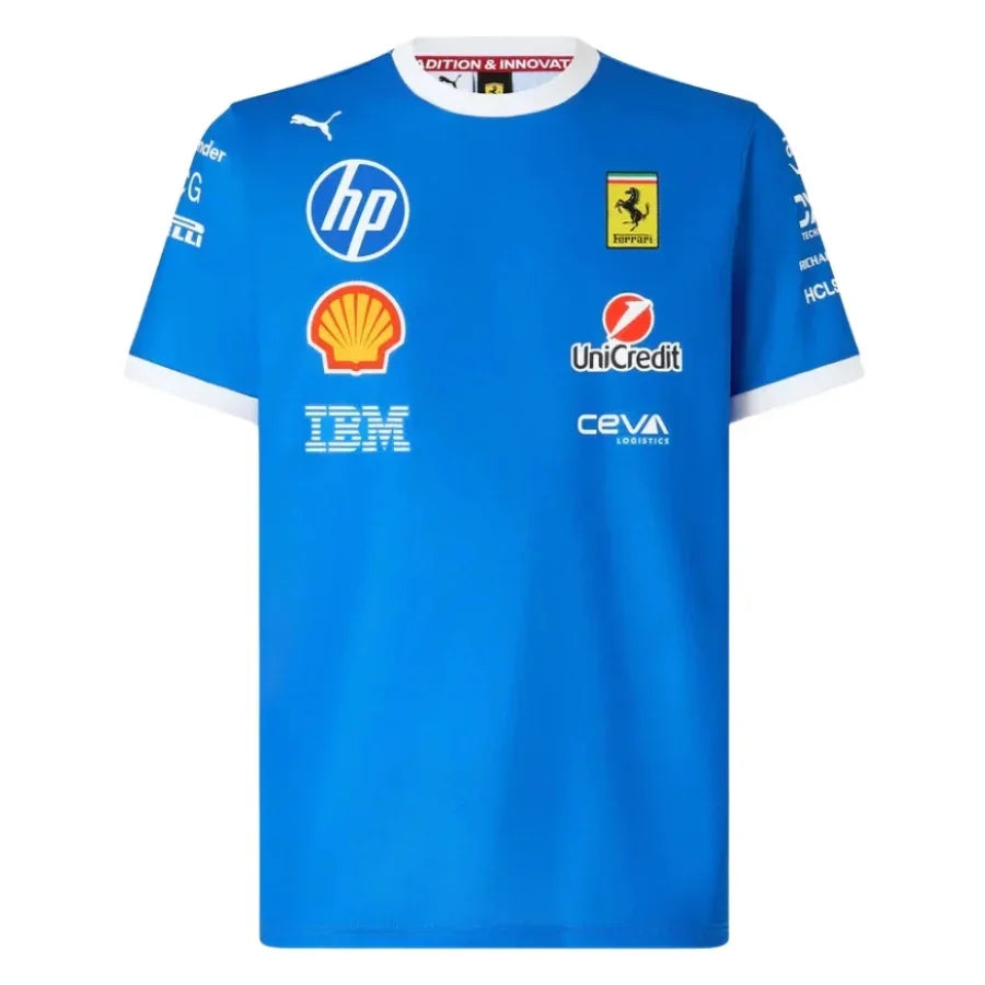 Scuderia Ferrari 2025 Team Monza T-Shirt – Formula 1 F1 Formula One Blue Scozia