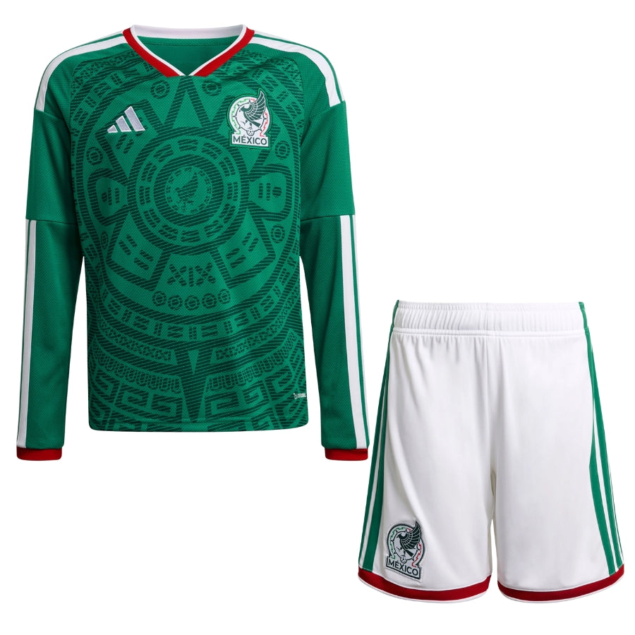 Kids Kit Mexico Home Fan Jersey Long Sleeve Shirt 2026 World Cup