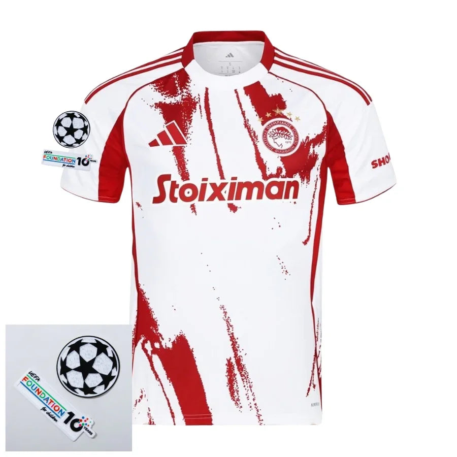 Olympiacos Piraeus Away Fan Jersey 2025/26 Patches Ucl + 10Th Anniversary Uefa.