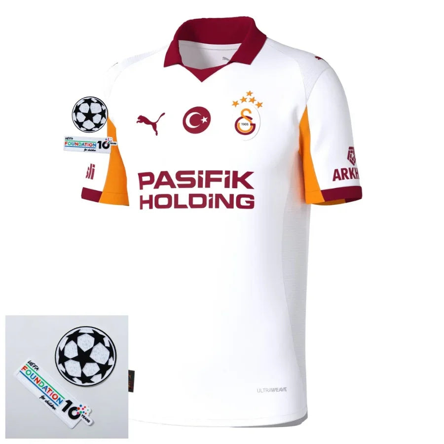 Galatasaray Away Fan Jersey 2025/26 Patches Ucl + 10Th Anniversary Uefa.