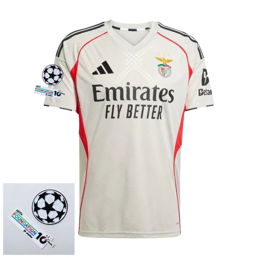 Benfica Away Fan Jersey 2025/26 Patches Ucl + 10Th Anniversary Uefa.