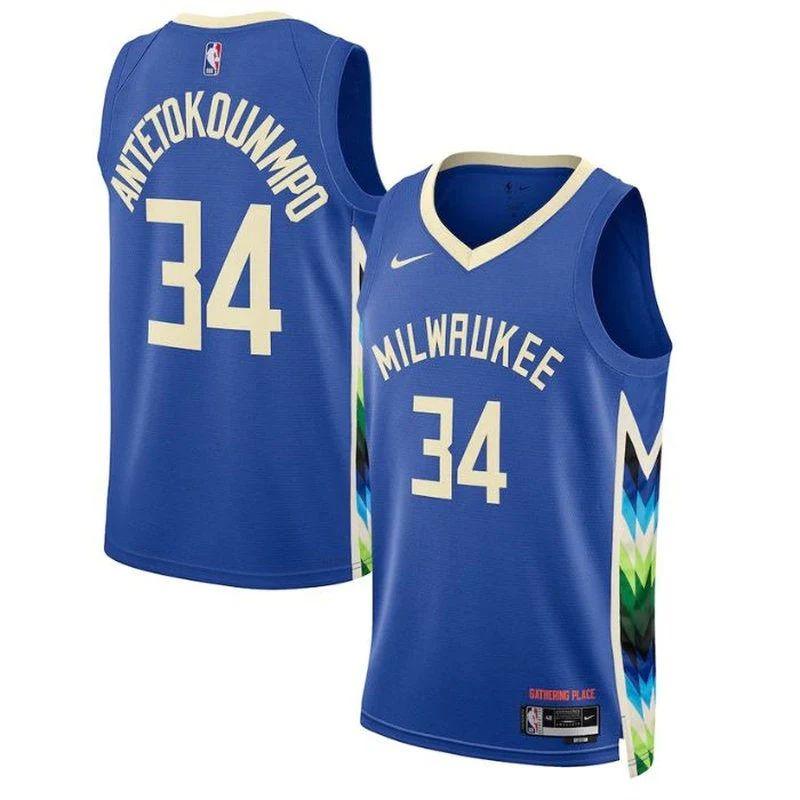 Giannis Antetokounmpo Milwaukee Bucks Unisex 2023 Nba Jersey – City Edition – Royal