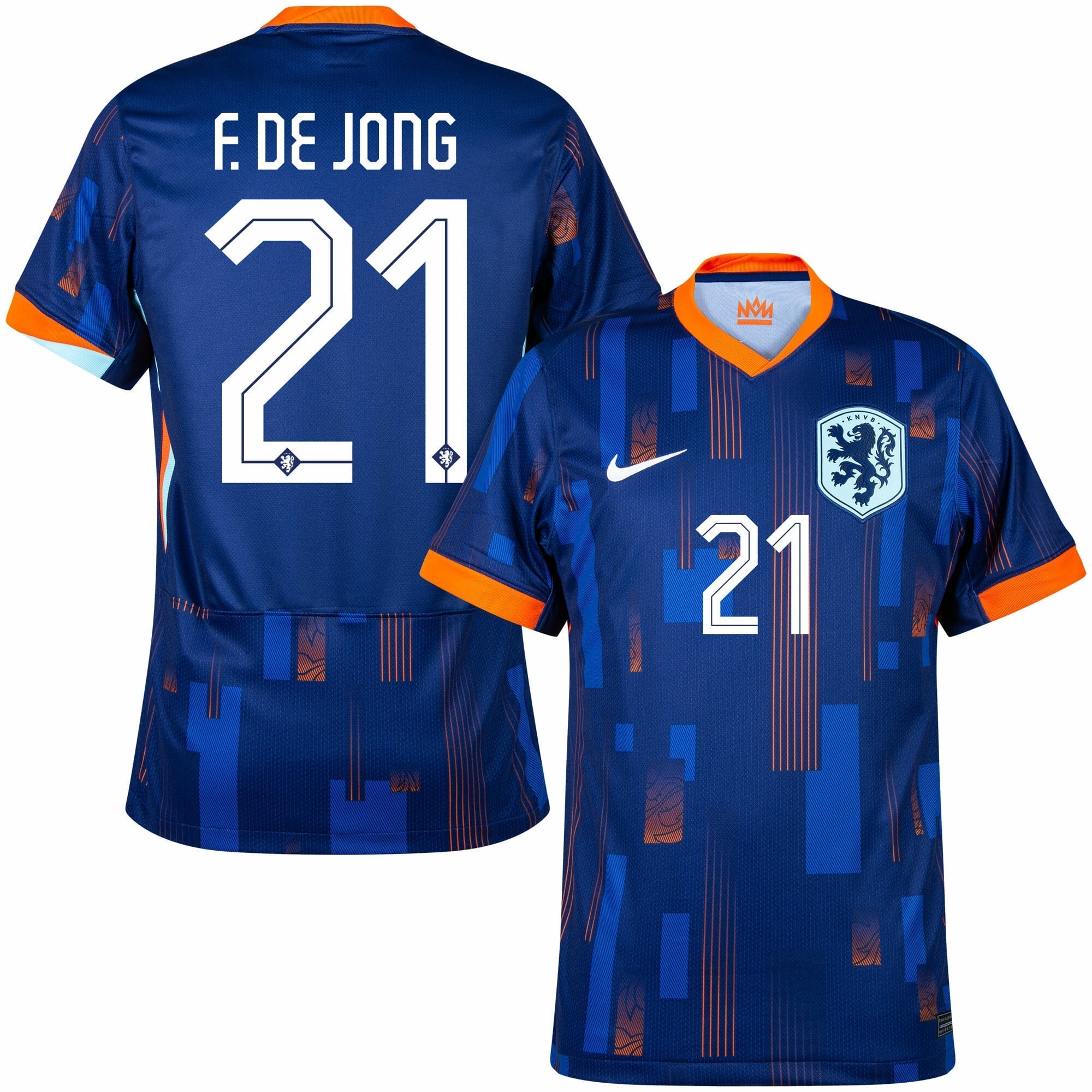 Netherlands Away F. De Jong 21 Fan Jersey Shirt 2024-2025 (Official Printing)